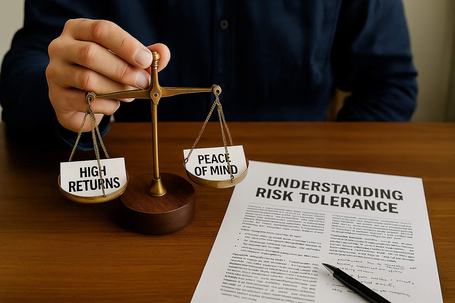 Close-up of person balancing high returns and peace of mind in investing