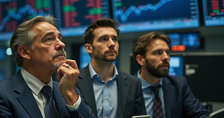 Traders analyzing market data on trading floor