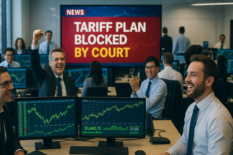 Traders celebrate court ruling blocking tariffs as stock markets rally sharply.